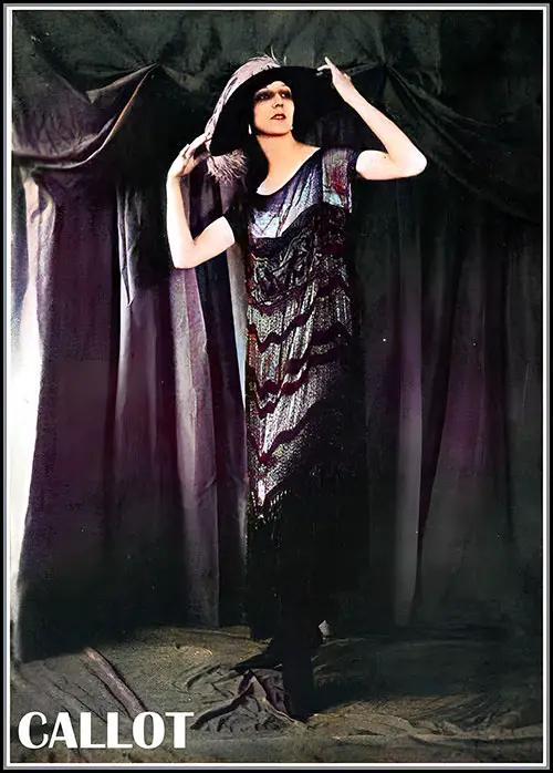 GGA Image ID # 217f94a19a Afternoon Gown in Taupe and Gold, Embroidered Chiffon, by Callot. Posed by Mme. Lubovska.