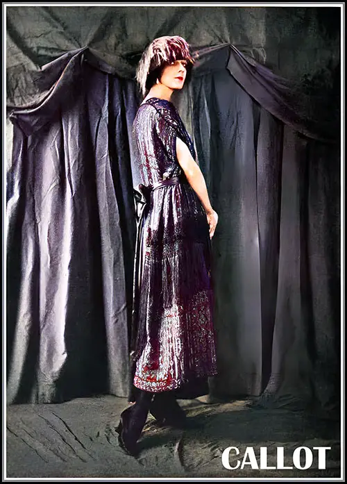 GGA Image ID # 21806b93f0 Afternoon Gown in Blue and Silver Brocade by Callot. Posed by Mme. Lubovska.