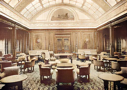 First Class Smoking Room, Looking Aft, on the RMS Mauretania, 1907.