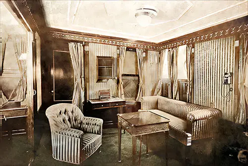 Drawing Room of a Regal Suite on the RMS Mauretania, 1907.