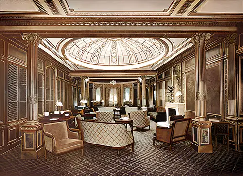 First Class Library and Writing Room on the RMS Mauretania, 1907.