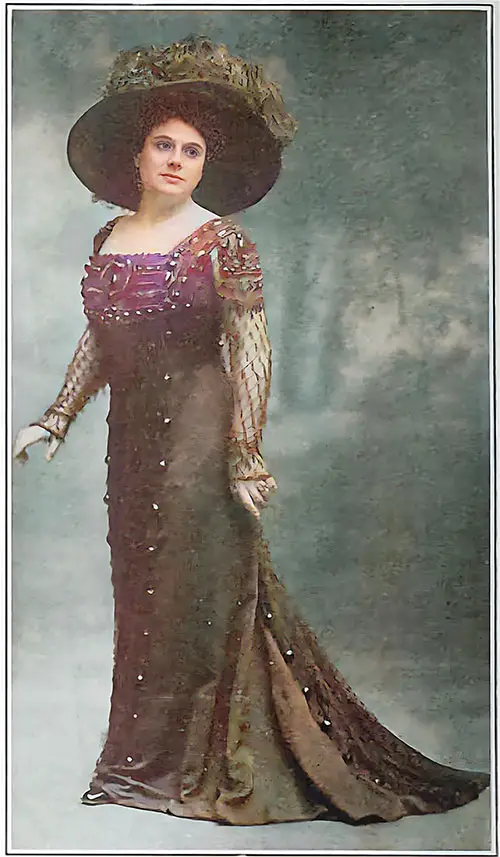 Gown of Black Cashmere de Soie, Trimmed With the Fashionable Jet Bugles and Cabochons.
