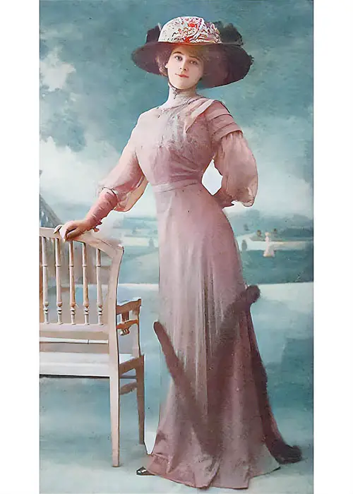 Exquisite Afternoon Gown of Heliotrop Cashemere de Soie, Veiled With Changeable Gray Mousseline de Soie.