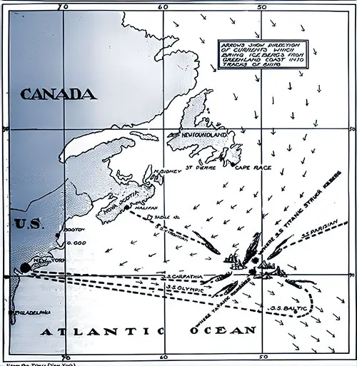 Map Showing Where The RMS Titanic Sank on 15 April 1912