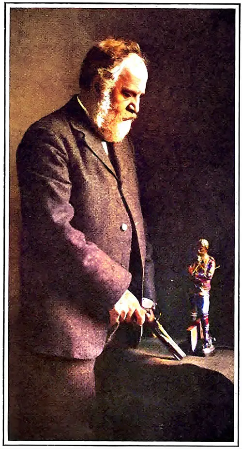 Mr. Stead, with Oliver Crom Well's Pistol and a Statue of General Gordon