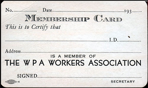 GGA Image ID # 15f57e4e2c WPA Workers Association Membership Card, Unused, nd circa 1937.