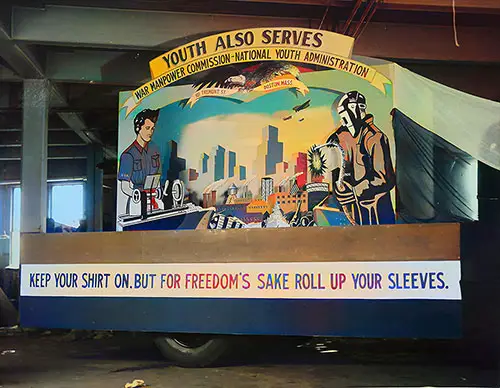GGA Image ID # 2228faf8d4 The Photograph Titled “War Manpower Commission and National Youth Administration Float, c. 1941” Shows a Float Used to Promote the War Manpower Commission and the National Youth Administration’s Training Programs for Youth Aged 16 to 24 During World War II.