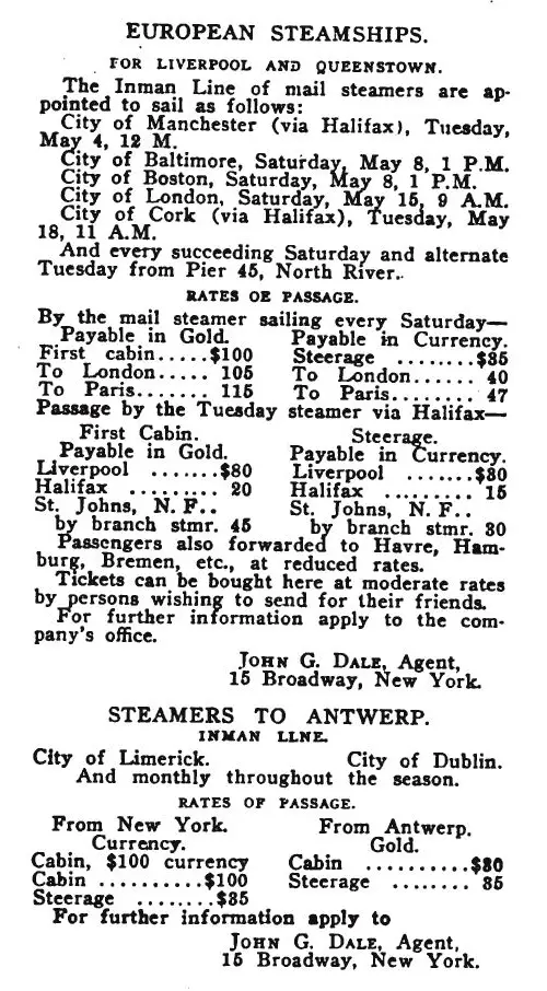 Inman Line Advertisement 1869