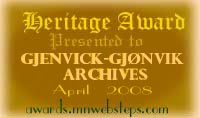 Heritage Gold Award for Genealogical Website - Gjenvick-Gjønvik Archives