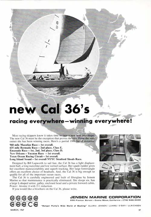 The New CAL 36's - Racing Everywhere, Winning Everywhere - 1967 Print Advertisement.