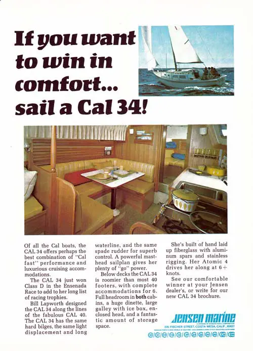 Jensen  Marine's Cal 34 - Win in Comfort Print Advertisement from 1969