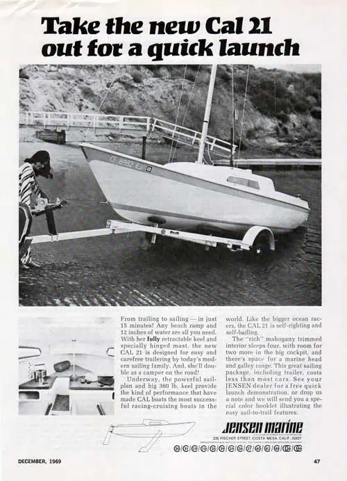 Take the new CAL 21 out for a quick launch. 1969 Print Advertisement.