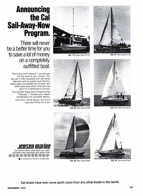Jensen Marine CAL Sail-Away-Now Program. 1972 Print Advertisement.