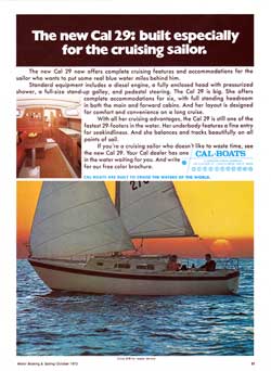 1973 The new CAL 29 Yacht: Built especially for the cruising sailor