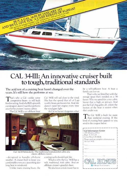 The CAL 34-III: An Innovative Cruising Yacht - 1977 Print Advertisement.