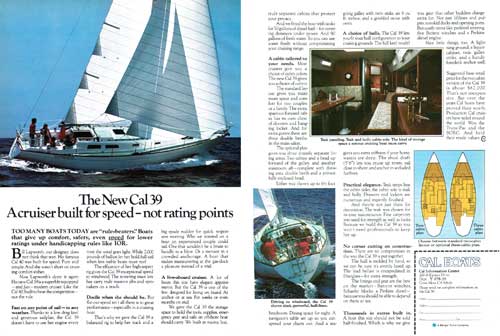 The New CAL 39 Yacht - A cruiser built for speed.  1978 Print Advertisement.