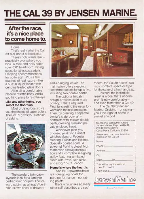 The CAL 39 Yacht by Jensen Marine. 1979 Print Advertisement.