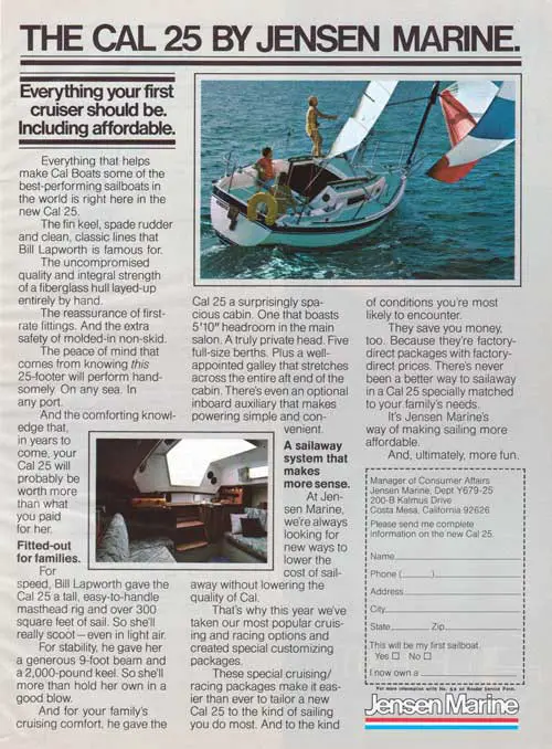The CAL 25 Yacht by Jensen Marine - 1979 Print Advertisement.