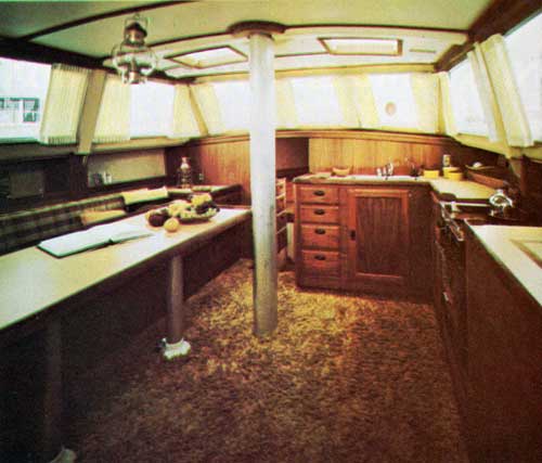 Cal 2-46 Yacht Main Salon with view of Galley and Dining Area