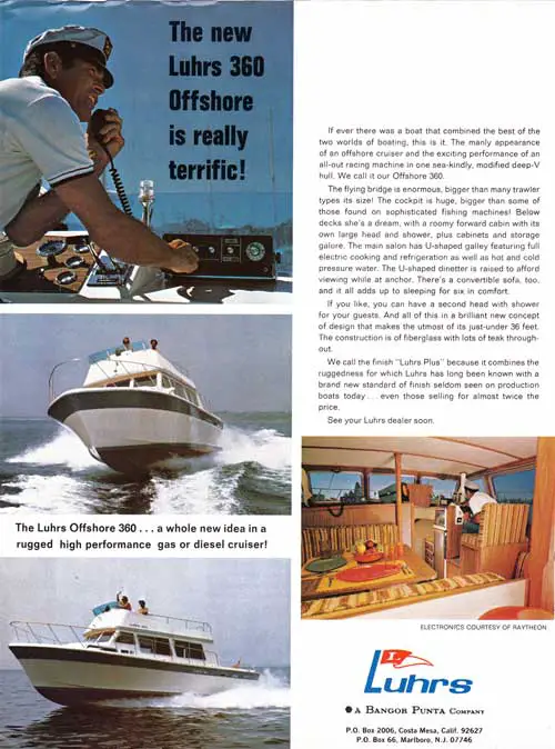 The New Luhrs 360 Offshore Cruiser - 1972 Boat Advertisement