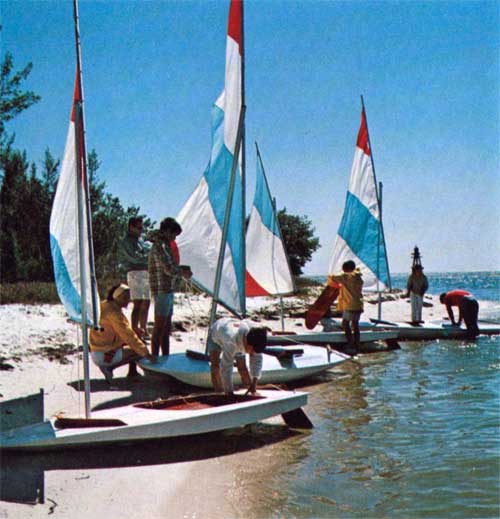 A Line of O'Day Swift Sailboats on Shore