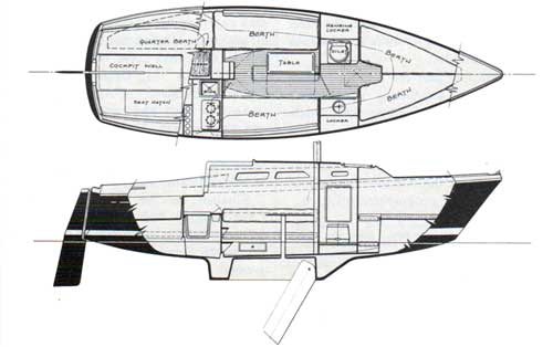 O'Day 25 Schematic Top and Side View - 1976 Print Advertisement