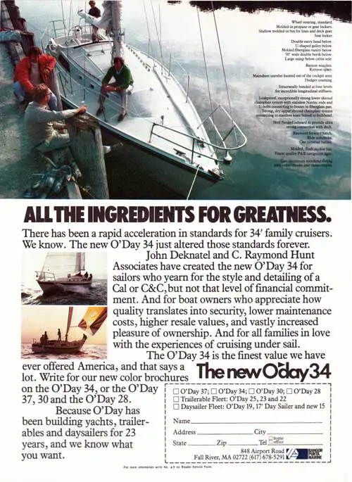 The New O'Day 34 - All the Ingredients for Greatness. 1981 Print Advertisement.