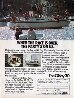 The O'Day 30: When the Race is Over. 1981 Print Advertisement.