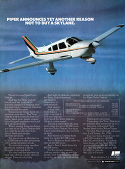 Piper Turbo Dakota Four-Place, Fixed-Gear Single Engine Plane (1979)