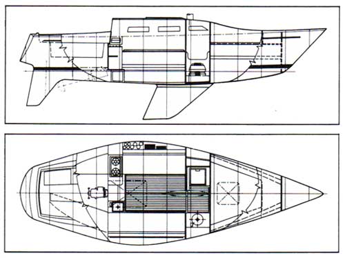 1978 Ranger 28 Yacht Schematic Drawings - Top and Side Views.