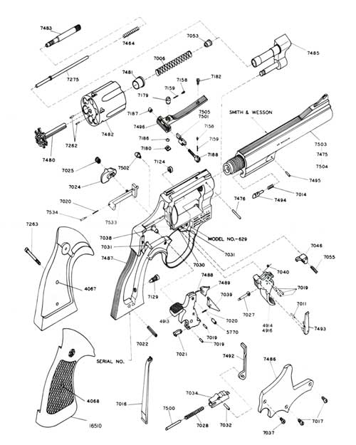 Schematic of S&W .44 Magnum Model No. 629 from Brochure circa 1975