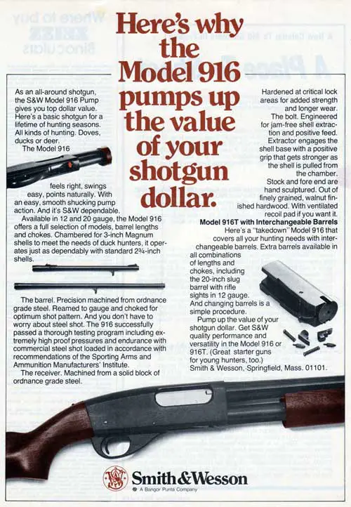 The Smith & Wesson Model 916 Shotgun Pumps Up the Value in this 1978 Print Advertisement