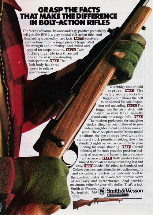 S&W Model 1500 Bolt-Action Rifles - Grasp the Facts. 1982 Print Advertisement.