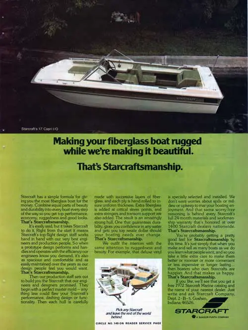 Starcraft's 17 Foot Capri Fiberglass Boat - 1972 Print Advertisement