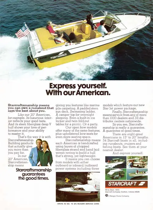 Express Yourself with a Starcraft 20' American Runabout - 1974 Print Advertisement.