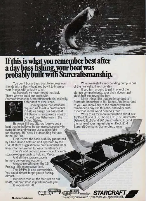 Starcraft Bass Boat 16' Pro for Bass Fishermen Everywhere. 1973 Print Advertisement.