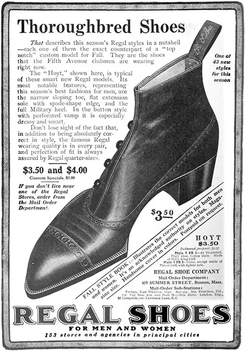 Advertisement for Regal Shoes for Men and Women, Effective Magazine Advertising, 1907.