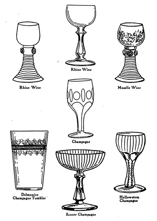 Plate 4: Rhine Wine, Rhine Wine, Moselle Wine, Champagne, Delmonico Champagne Tumbler, Etc.