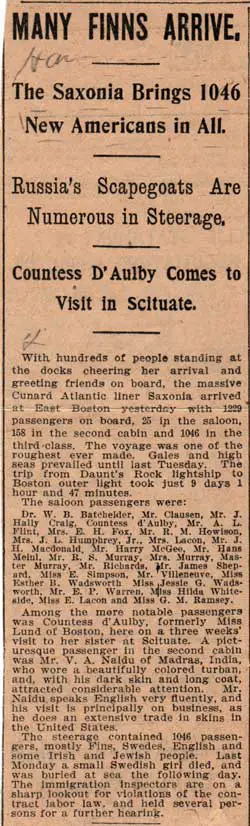 Boston Newspaper Clipping from 7 March 1903