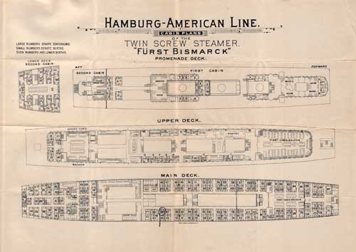 Cabin Plans - 1890s - Hamburg-Amerika Linie Fürst Bismarck