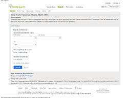Family Search New York Passenger Lists, 1820-1891