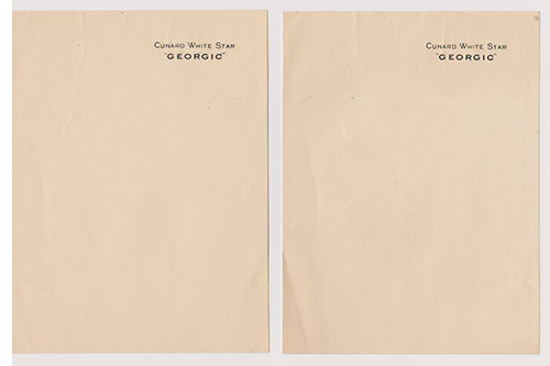 Examples of Cunard White Star Line MV Georgic Letterhead Stationery circa 1936.