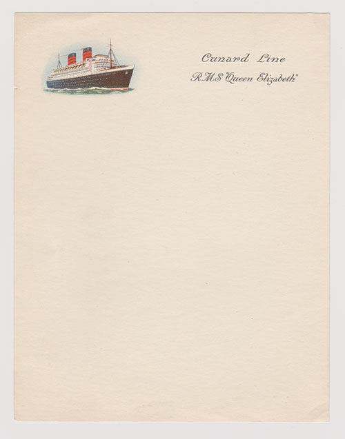 RMS Queen Elizabeth of the Cunard Line 5x7 Letterhead Stationery.