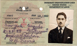 Immigrant Identification Card, United Stated Department of Labor for Non-Quota Immigration Visa - 1928