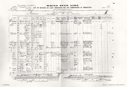 List No. 13 of a Manifest from the White Star Line SS Germanic, 2 April 1902.