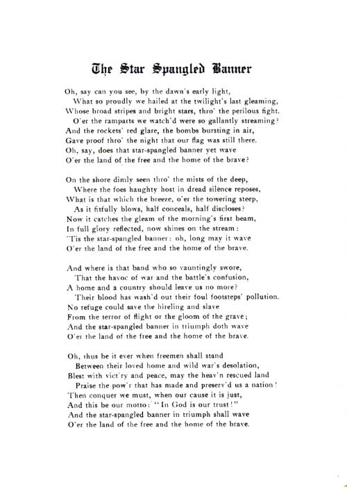 Star Spangled Banner Lyrics included with the Fourth of July Menu from 1908 on Board the SS Noordland of the American Line.