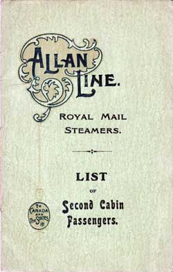 Passenger Manifest, Allan Line RMS Virginian, 1906, Liverpool to Quebec and Montreal 