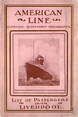 Passenger Manifest Cover, November 1908 Westbound Voyage - SS Haverford
