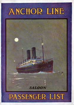 Passenger Manifest, Anchor Line TSS Cameronia, 1913, Glasgow to New York