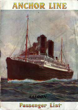 Passenger Manifest, Anchor Line SS Columbia, 1912 Glasgow to New York